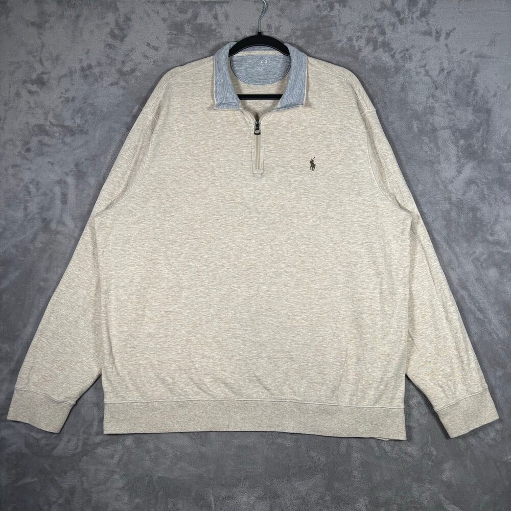 Polo Ralph Lauren Men’s XXL Tan Heather Preppy Mock Neck 1/4 Zip Sweater